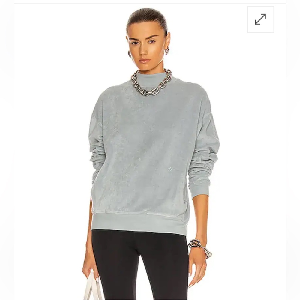 Helmut Lang Towel Terry Sweatshirt XS Gray Mock Neck Oversized Cotton Pullover